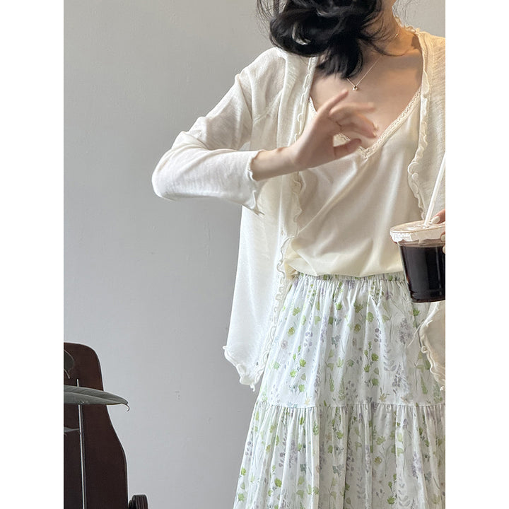 Dame fin strik-cardigan med romantiske ruffle detaljer Stilla