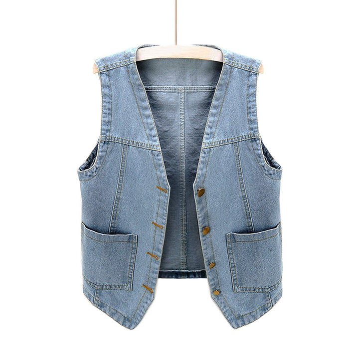 Dame casual denim vest med knapdetaljer og påsyede lommer Skovae