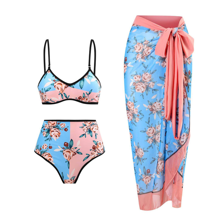 Dame Højskåret Bikini med blomster mønster og kontrasterende detalje Skovae