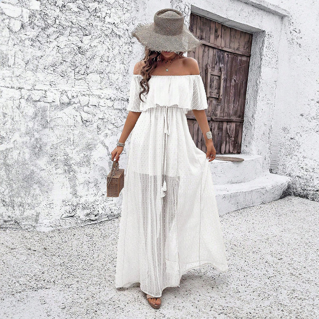 Dame Maxi-kjole med Off-Shoulder og elastisk taljebelte Stilla