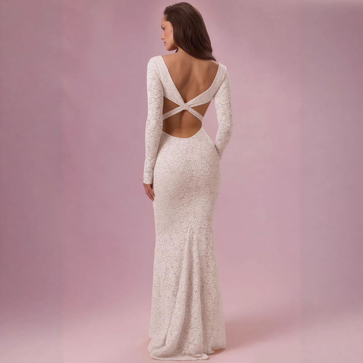 Kvinder Elegant Blonde Maxi Kjole med Skræddersyet Silhuet og Lange Ærmer Skovae
