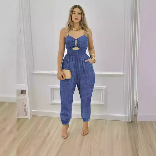 Dame mode jumpsuit med cut-out og tynde stropper Skovae