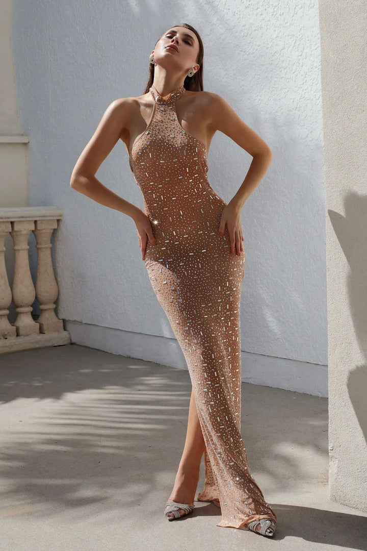 Dame Glamourøs Aftenkjole med glitrende Strass-detaljer Stilla