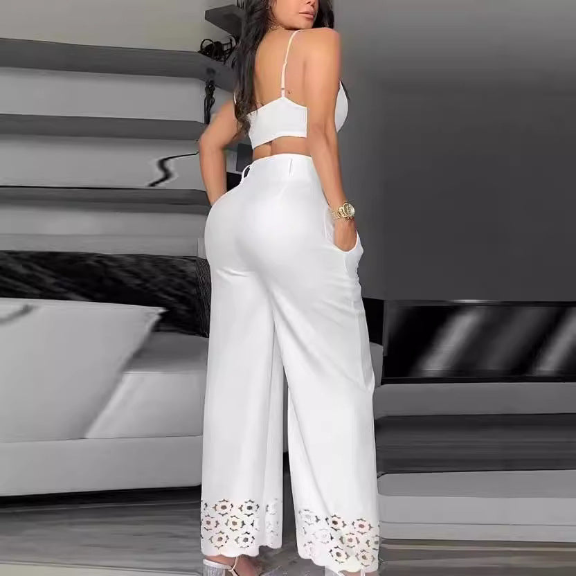 Dame To-delt Sæt med tidløst Crop-Top og elegant Højtaljebukser Stilla