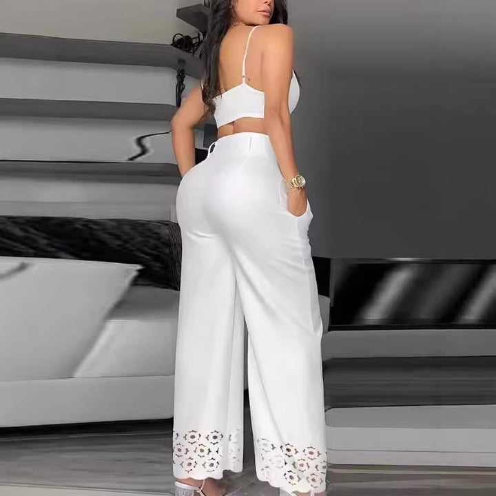 Dame Trendy To-dels Outfit med Top og brede Bukser Skovae