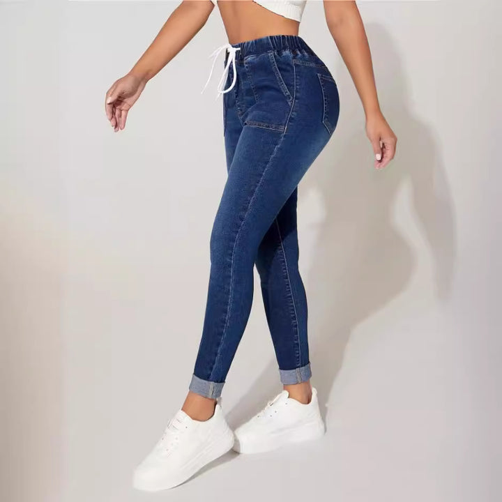 Dame Jeggings med gummibånd og fashionable detaljer Stilla