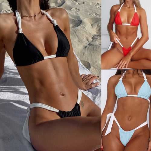 Femme Chic Side-snøring Trekant Bikiniset Stilla