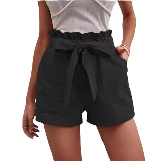 Dame elegante High-Waist shorts med taljebælte og indskåret kant Stilla