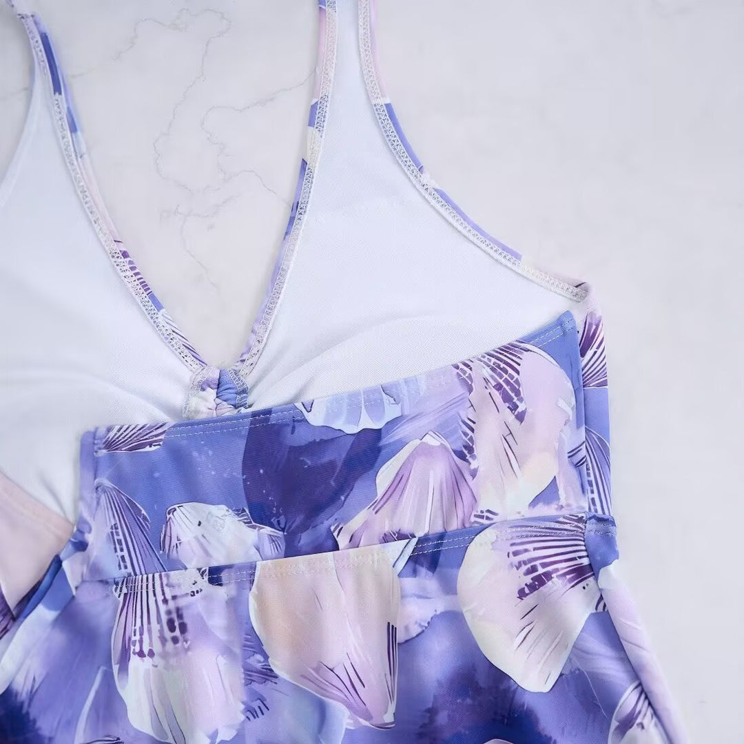 Dame tankini sæt med romantisk blomsterdesign og justerbar top Skovae