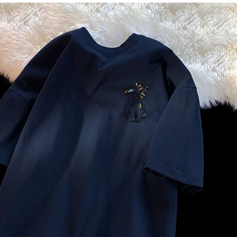 Dame T-Shirt med kreativ hundemotiv og afslappet snit Stilla
