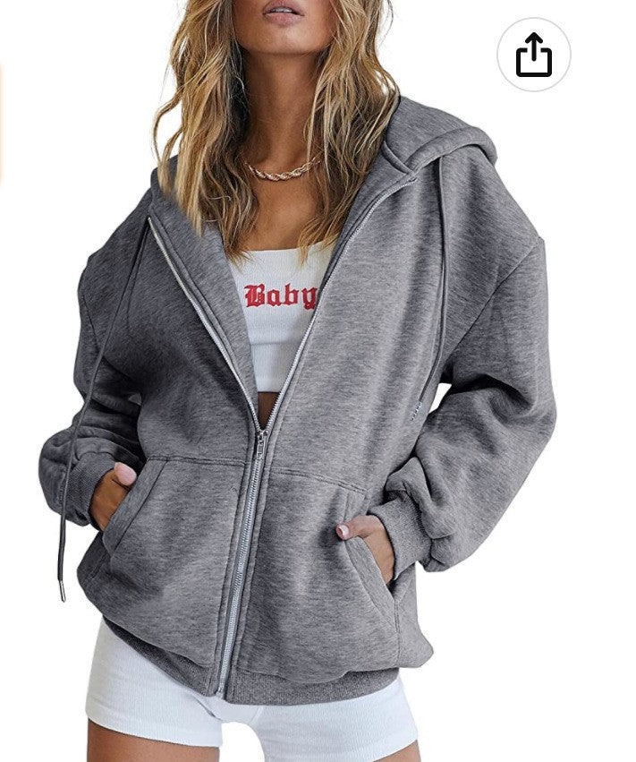 Dame oversized hoodie jakke med praktiske lommer Skovae