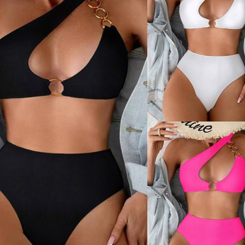 Dame Højskårede bikini-sæt med asymmetrisk top og guldsmykning Stilla