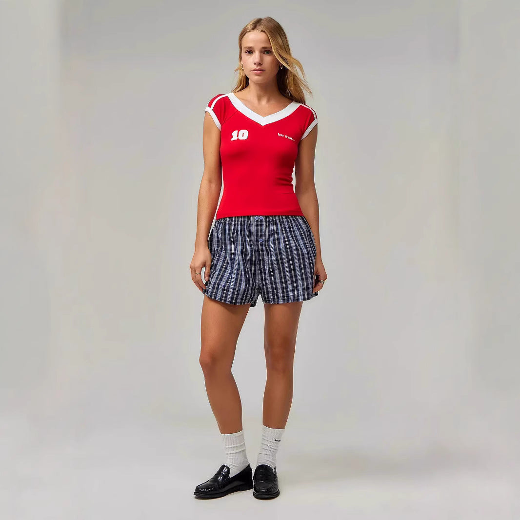 Damer Sporty V-hals Crop-Top med kreative detaljer og tætsiddende pasform Stilla