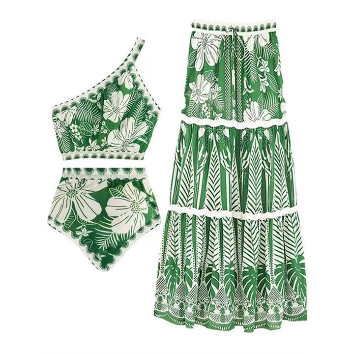 Dame badedragt med asymmetrisk design og blomstertryk Stilla