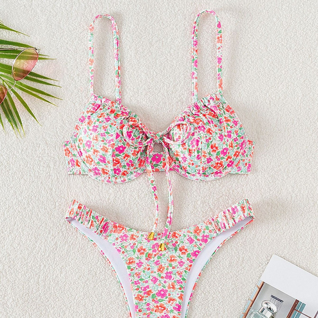 Dame Bikiniset med moderne blomsterdesign og justerbare stropper Skovae