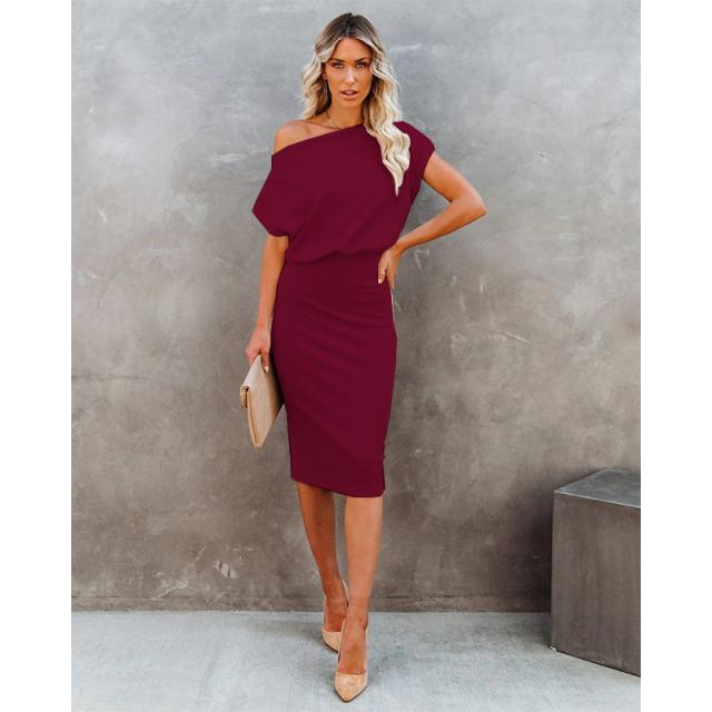 Dame Off-Shoulder Bodycon Midi Kjole Stilla