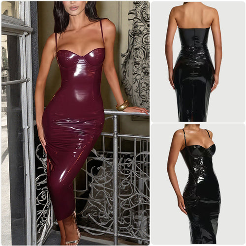 Kvinders bodycon kjole med stroppeløst design og blank overflade Skovae