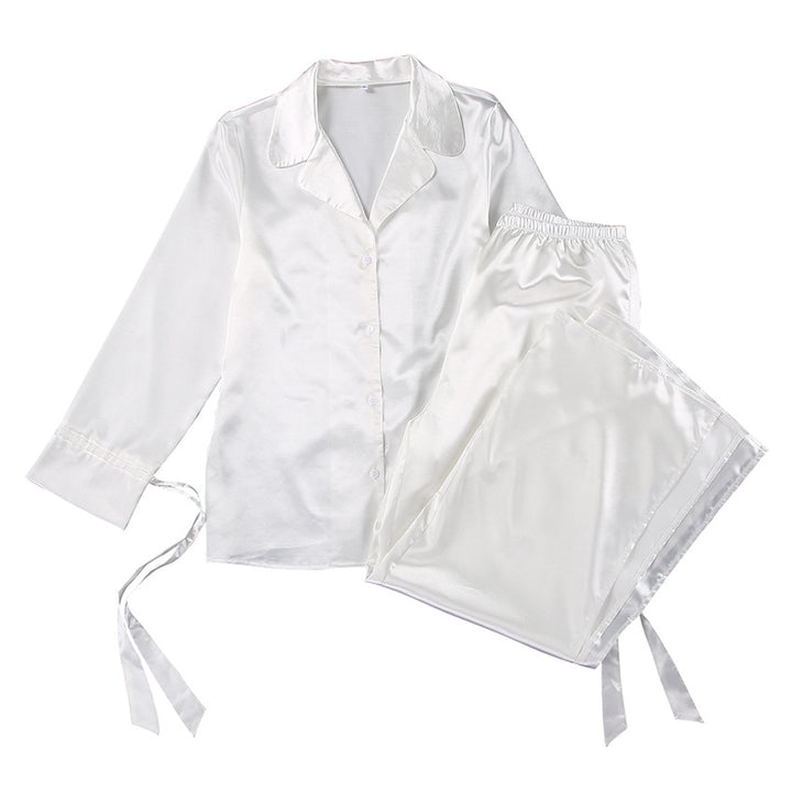 Dame Satin Pyjamas Sæt med elegant knaplukning og løstsiddende bukser Stilla
