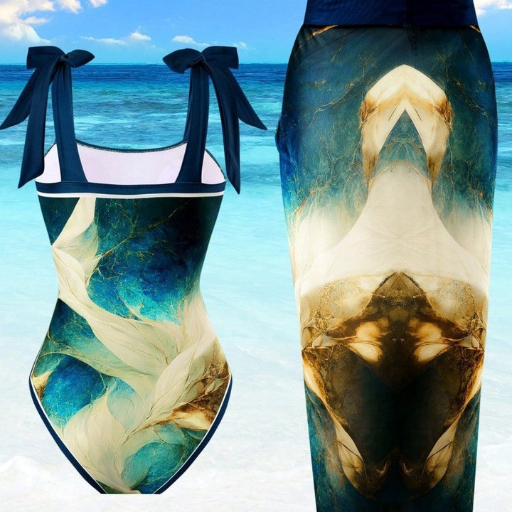 Dame Einteiler badedragt med flot wrap skirt-look Skovae