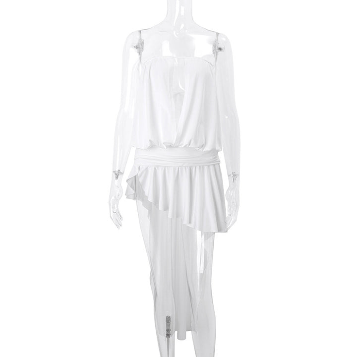 Dame trendy top med asymmetrisk snit og flydende flæse detaljer Stilla