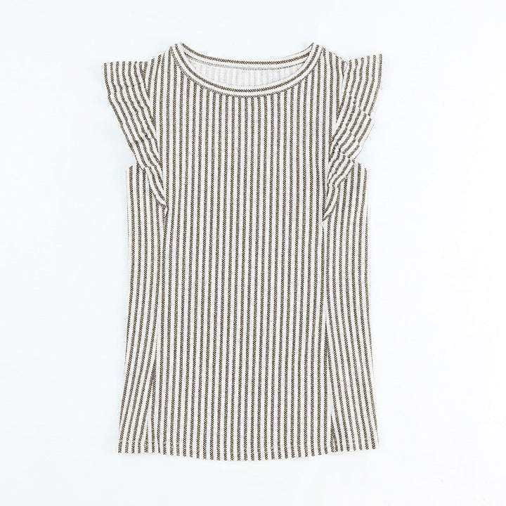 Dame overdel med flæse detaljer og stribet mønster Skovae