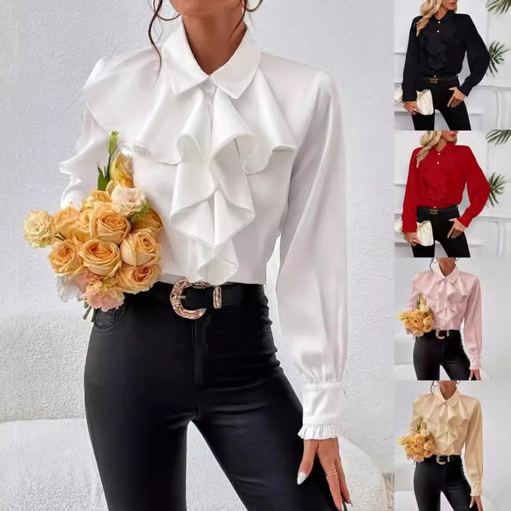 Dame elegant flæsebluse med lange ærmer og feminin silhuet Stilla