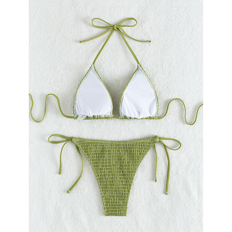 Dame Triangel-Bikini med raffinerede flæse-detaljer og justerbare stropper Skovae