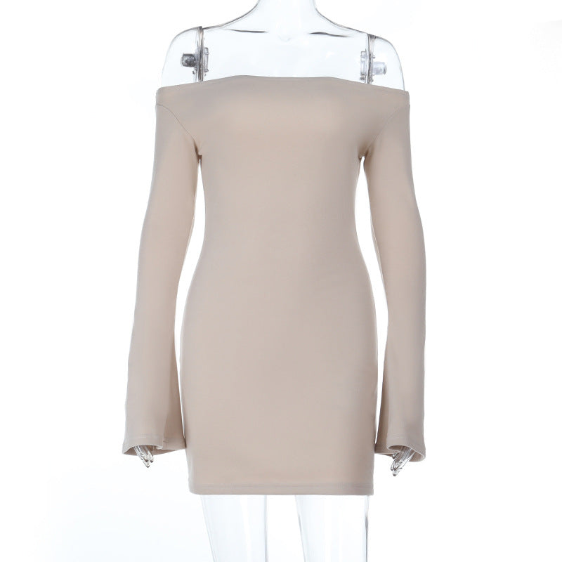 Dame elegant off-the-shoulder minikjole med lange ærmer og tætsiddende pasform Skovae