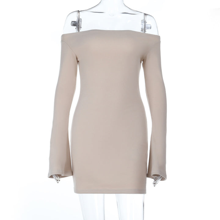 Dame elegant off-the-shoulder minikjole med lange ærmer og tætsiddende pasform Skovae