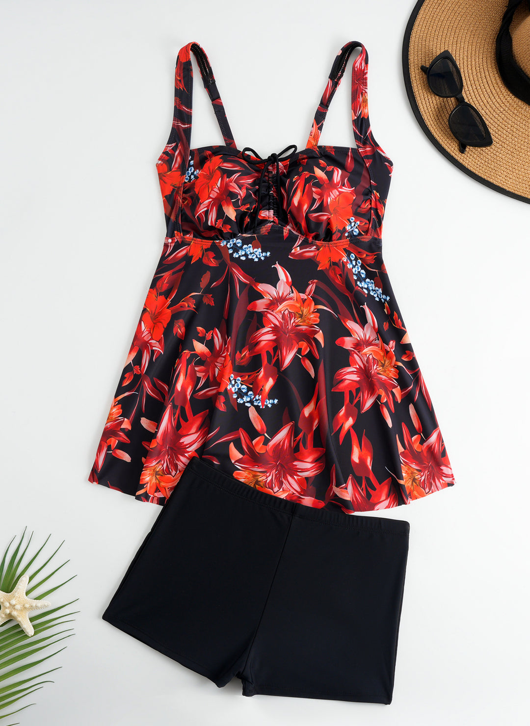 Dame Tankini med blomster Overtøj og behagelige Shorts Skovae
