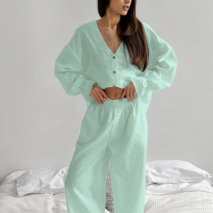 Dame hyggeligt sæt bestående af cropped bluse og bred bukse Stilla