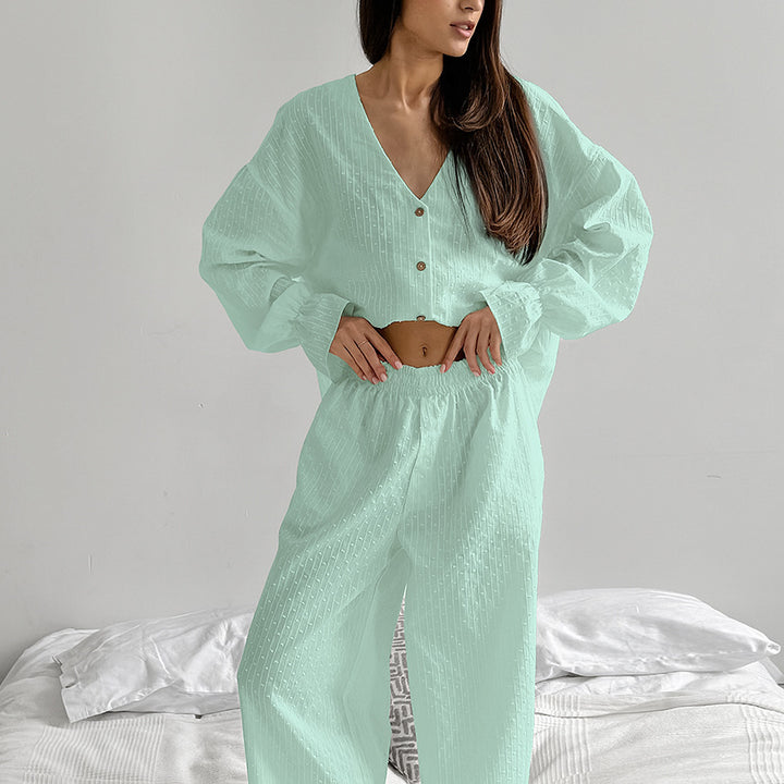 Dame hyggeligt sæt bestående af cropped bluse og bred bukse Stilla