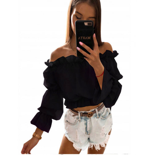 Dame Off-Shoulder Bluse med Rüschendetails Skovae