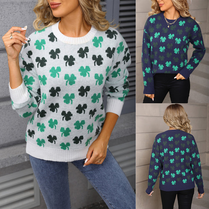 Kvinder hyggelig strikket sweater med kløver mønster Stilla
