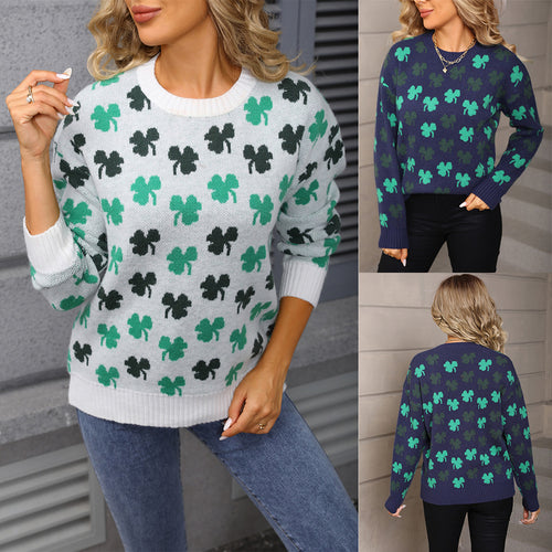 Kvinder hyggelig strikket sweater med kløver mønster Stilla