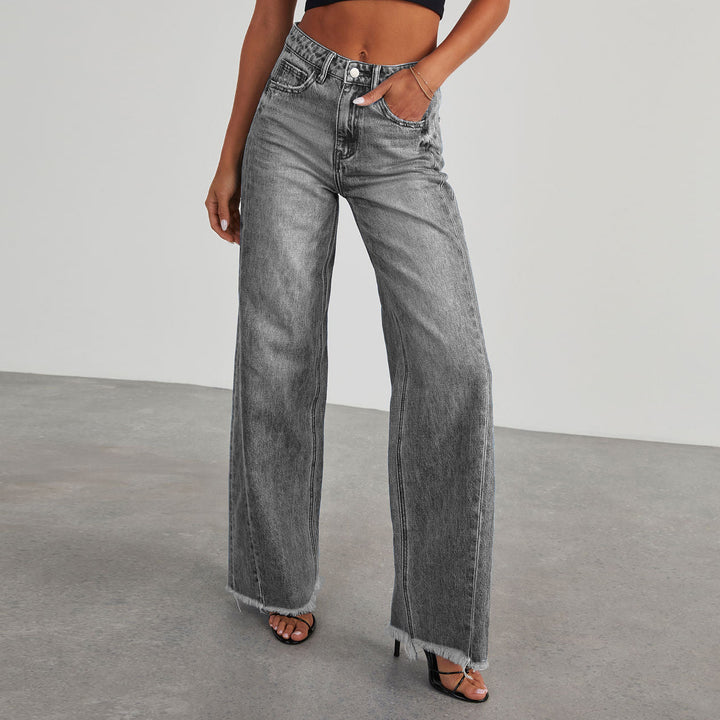 Dame løse jeans i afslappet vintage stil med frynset kant Stilla