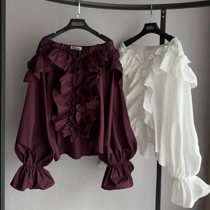 Dame Rynkeskjorte med asymmetrisk design og voluminøse ærmer Stilla