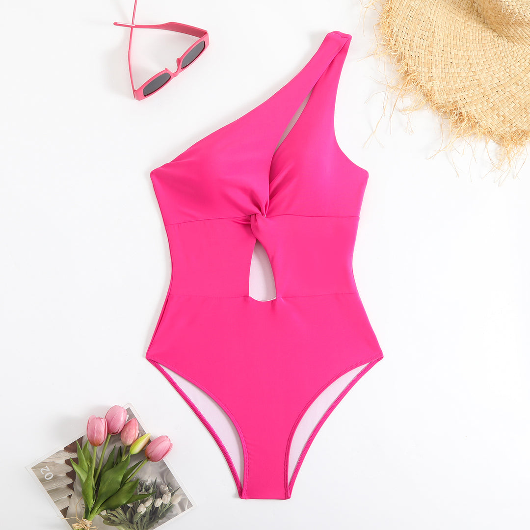 Dame one-piece badedragt med asymmetrisk snit og knudeformet detalje Stilla