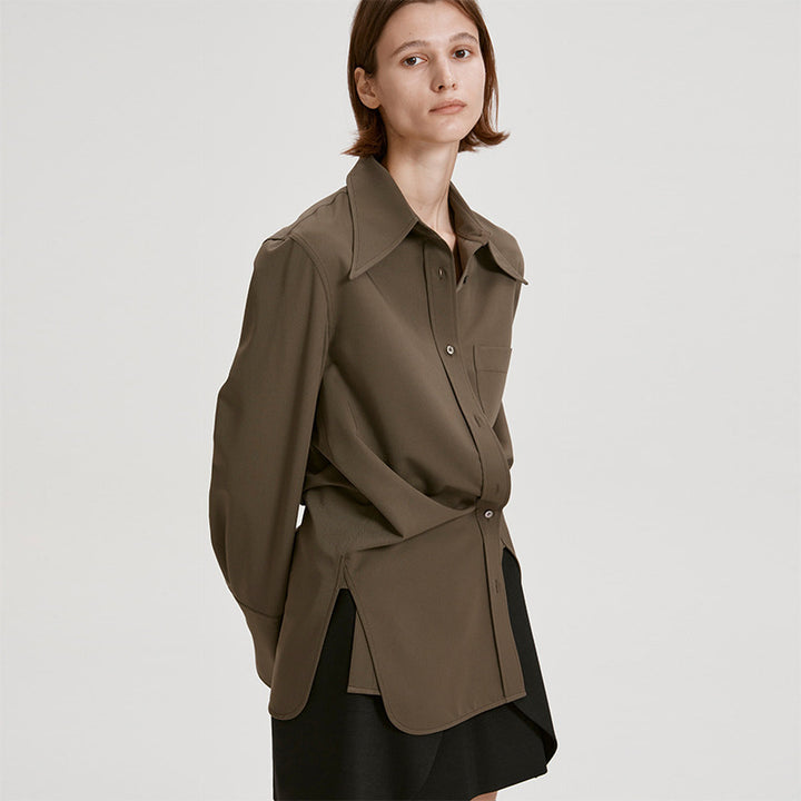 Dame Oversized Bluse med moderne krave og praktisk brystlomme Stilla