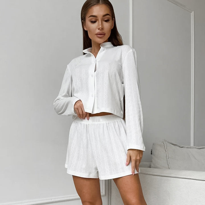 Dame pyjamasæt med korte ærmer og elastisk talje Stilla