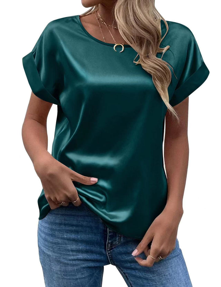 Dame Satin T-shirt med elegante detaljer Skovae