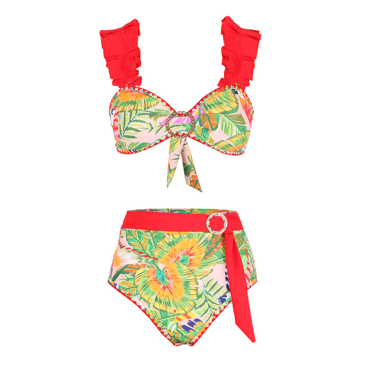 Dame bikini-sæt med voluminøse flæsedetaljer og moderne høj talje-snit Stilla