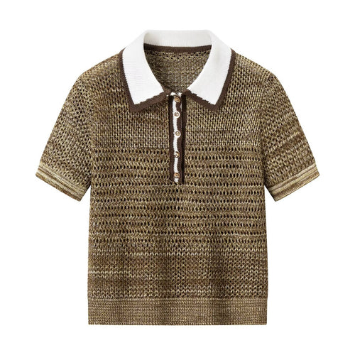 Dame polo-shirt med dekorativt strikmønster og klassisk krave Skovae