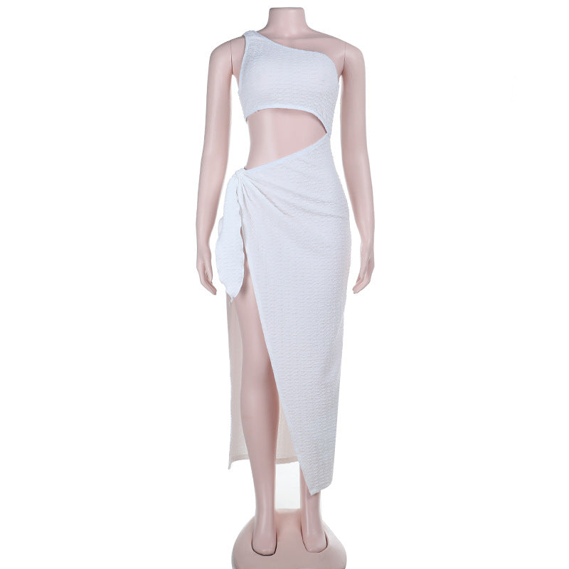 Dame asymmetrisk maxikjole med cut-out og omslagsdesign Skovae