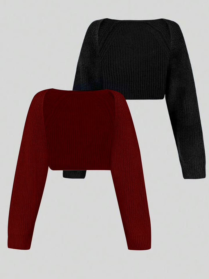 Dame cropped strikoverdel med dropped shoulders og fint ribmønster Stilla