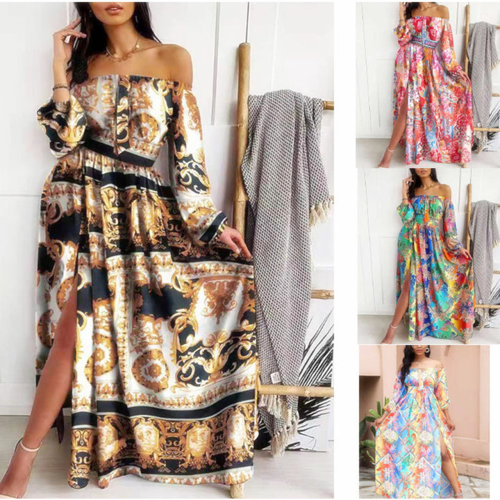 Dame Off-Shoulder Maxi Kjole med elegant print Stilla