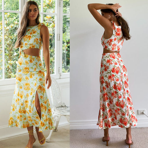 Dame sommerkjole med blomsterprint og sidelæg Stilla