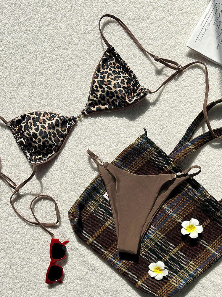 Dame Triangle-bikini med dyreprint og justerbare stropper Skovae