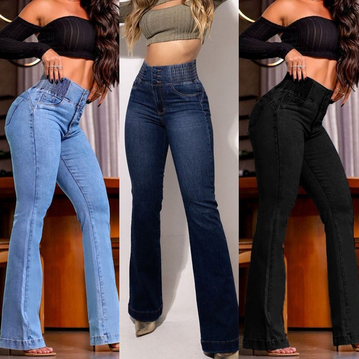 Dame Flared Jeans med høj talje og elastisk talledesign Stilla