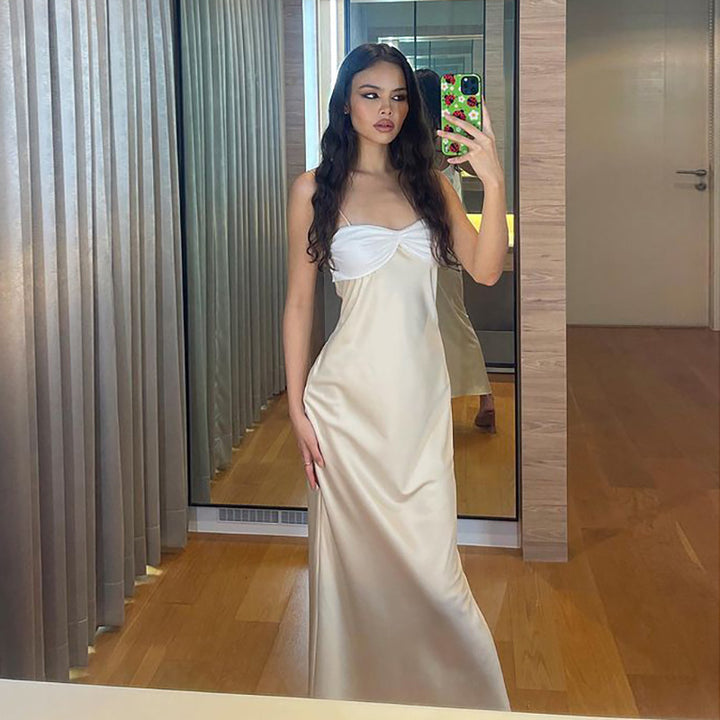 Dame Satin-Maxikjole med elegant Bustier-optik Stilla